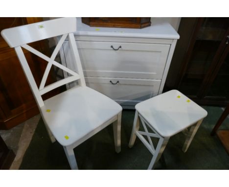 Modern deep drawer chest, chair and stool