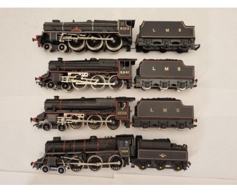 Four unboxed 00 gauge Locomotives including Bachmann Standard Class 4MT, two Stanier Class 5 4-6-0's and 'Royal Scots Fusilie