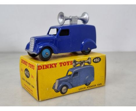 A boxed Dinky Toys No.492 violet blue Loud Speaker Van, VG, box Ex 