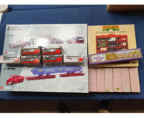 A boxed Corgi Heavy Haulage Limited Edition Wrekin Roadways Set, a boxed Northern Ireland Carriers Set, two boxed Lledo Displ