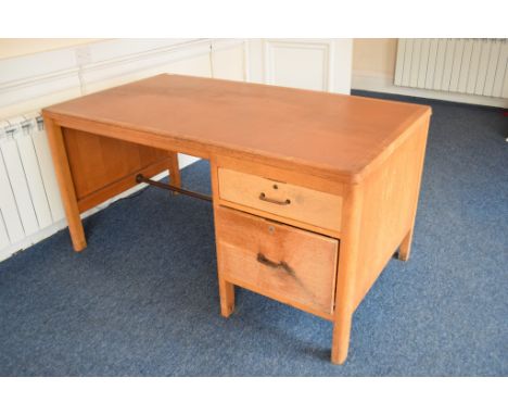 Light oak office desk with two drawers, inset leather top
Size (cm) approx 153 x 85 x 87