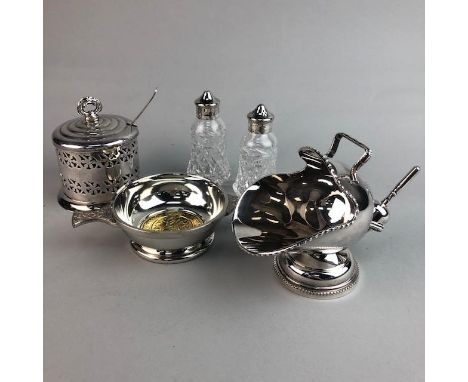 SILVER PLATED TEA SERVICE, along with a coffee pot, two comports and other plated wares