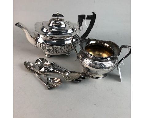 WALKER &amp; HALL SILVER PLATED TEA &amp; COFFEE SERVICE, comprising tea pot, coffee pot, cream and sugar, along with a twin 