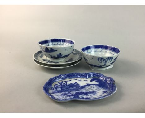 PAIR OF CHINESE BLUE AND WHITE CUPS, along with two saucers, a miniature vase, jar, enamelled vesta box holder and stand and 