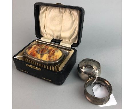 PAIR OF CASED SILVER NAPKIN RINGS, likely maker John Rose, Birmingham, 45g gross, along with two other silver napkin rings, 2