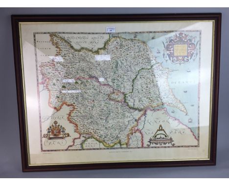 REPRODUCTION MAP OF YORKSHIRE, along with an Ordnance map of the North East of England and three pictures (5)