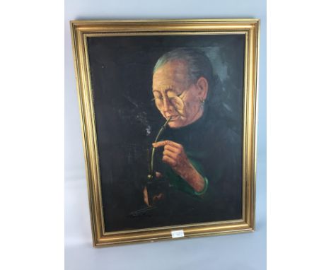 20TH CENTURY CHINESE SCHOOL, MAN SMOKING A PIPE, oil on canvas, signed indistinctly 57cm x 44cm framed; along with a Chinese 