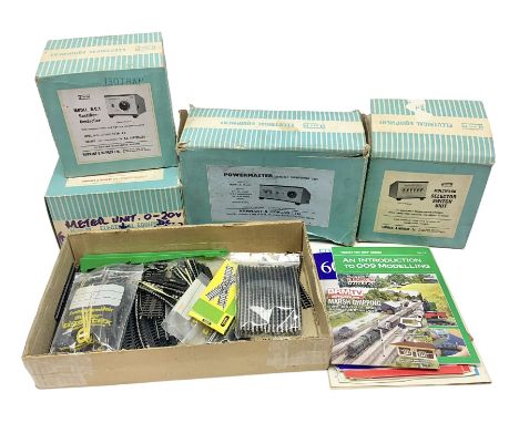 Quantity of loose unused 'N' gauge track; H. & M. Powermaster Variable Transformer Unit, Model R.C.1 Rectifier Controller, Se