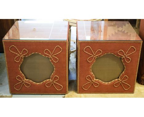 LAMP TABLES, 56cm x 56cm x 56cm, a pair, of cube form, en suite with previous lot. (2) 