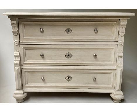 COMMODE, 19th century French grey painted with three drawers, 100cm x 59cm x 77cm H. 