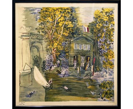 RAOUL DUFY 'Le Canotage', screen print on textile, 87cm x 79cm, framed and glazed. 