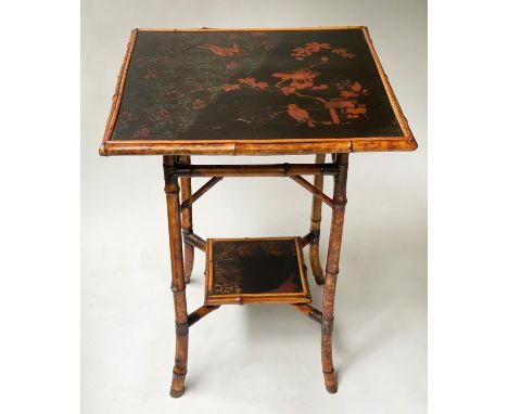 LAMP TABLE, 19th century bamboo framed and Japanese lacquered and hand painted panelled, 56cm x 56cm x 73cm H. 