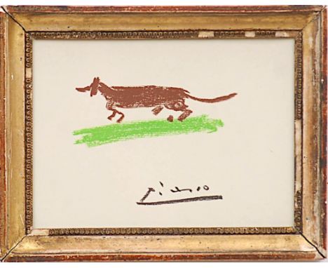 PABLO PICASSO 'Le Chien', off set lithograph, signed in the plate, 15cm x 21cm, framed and glazed. (Subject to ARR - see Buye