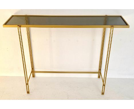 CONSOLE TABLE, 73cm x 102cmx 29cm, 1960's French style, gilt metal, smoked glass top. 