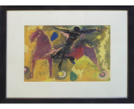 MARINO MARINI 'Horse and Rider', lithograph, 32cm x 43cm, framed and glazed. 