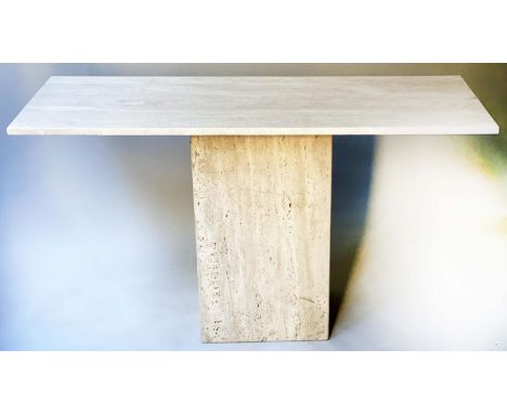 TRAVERTINE CONSOLE TABLE, Italian rectangular travertine on plinth base, 131cm x 46cm x 75cm H. 