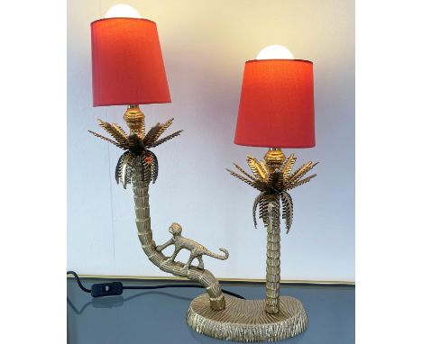 MONKEY AMONGST THE PALM TREES TABLE LAMP, 50cm H, with shades. 