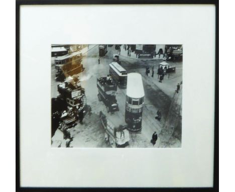 'TRAFFIC AT ELEPHANT AND CASTLE, 1912', silver gelatin archival fibre print, 74cm x 63cm overall, framed and glazed. 