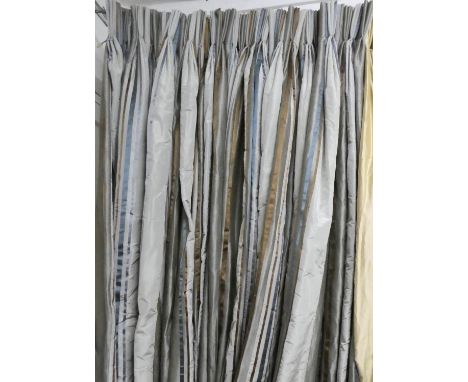 CURTAINS, two pairs, one pair each curtain approx 105cm W gathered by 265cm Drop, the other pair each curtain 145cm W x 265cm