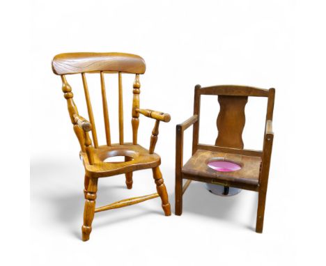 A child's beech commode chair; another (2) 