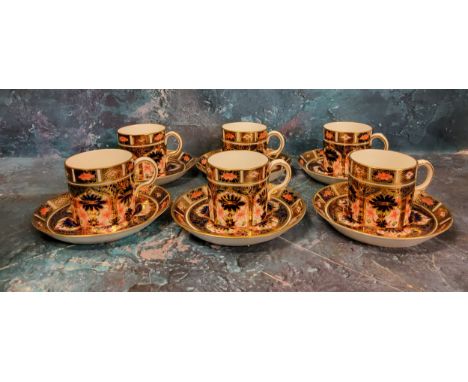 A set of six Royal Crown Derby 1128 Imari coffee cans and saucers, printed mark,&nbsp;first quality 