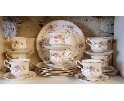 A Paragon Victoriana Rose tea service, for twelve, printed marks 