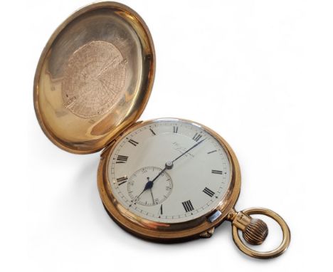 A J W Benson 18ctct gold full hunter&nbsp;keyless lever pocket watch, signed movement 'The Field'&nbsp;W Benson Best London M