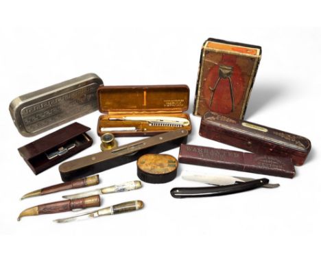 Boxes &amp; objects - a pair of A.Wilkinson, Sheffield cut throat razors, fitted leather case; a Turner Brothers, New Town, W