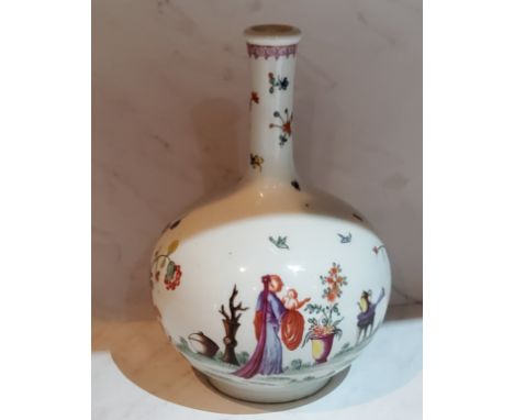 A Chantilly/Sampson bottle vase, painted in polychrome in the oriental manner with figures and blossoming branches, 19cm high