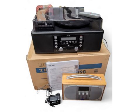 TEAC LP-R550USB USB/CD Recorder with Cassette and Turntable, Black, instructions, in original box; a Pure Evoke-3 &amp; adapt