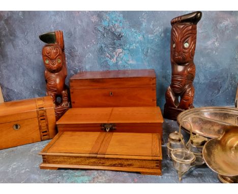 A Victorian Tunbridge Ware and walnut domed top tea caddy, 19.5cm wide, c.1870;&nbsp; other boxes;&nbsp; &nbsp;a pair of New 