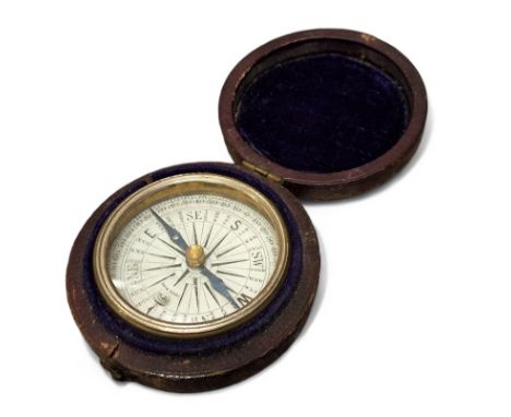 A Victorian James Parkes pocket compass in fitted leather case 