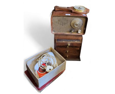 A Sobell radio, model 401;&nbsp; an oak miniature four rawer chest;&nbsp; a walking cane;&nbsp; etc 