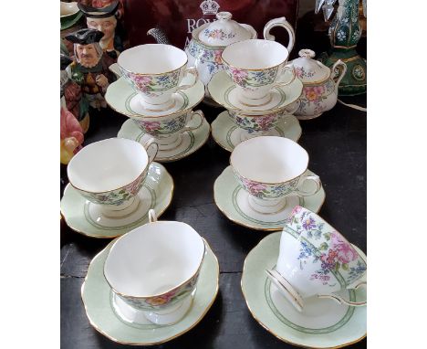 A Royal Albert Hartington pattern tea service, for eight, comprising teapot, milk jug, sugar bowl, eight teacups and saucers,