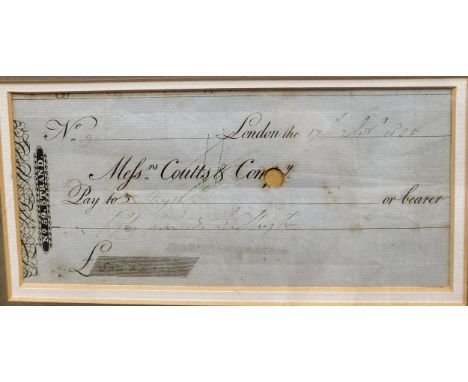 Wellington (Arthur Wellesley, 1st Duke of, 1769-1852) - a Coutts &amp; Co. Cheque, dated 17th November 1825, pre-printed form