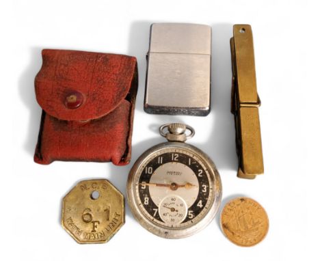 A National Coal Board Pit token, Wath Main Unit 6F1;&nbsp; a Zippo lighter;&nbsp; an Ingersoll Triumph pocket watch 