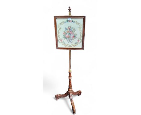 A Victorian style telescopic tapestry pole screen, approx 145cm high 