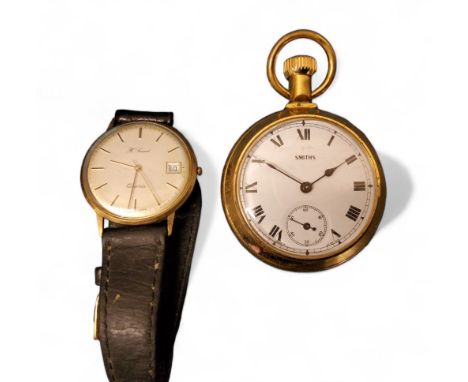 A 9ct gold H.Samuel dress watch, Swiss five jewel quartz movement, cream dial, gold baton markers, date aperture, no inscript