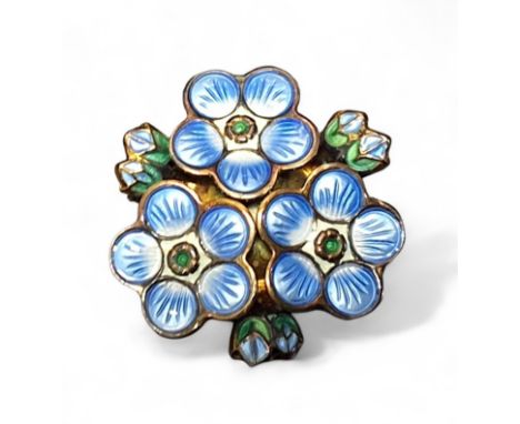 David Andersen Norwegian silver and enamel Forget Me Not brooch, marked 