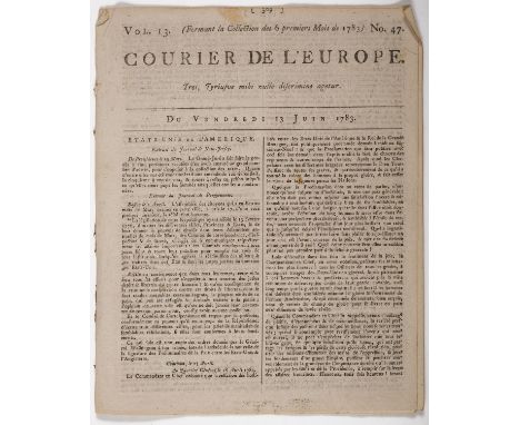 NO RESERVE American War of Independence.- Courier l'Europe, vol.13 no.47, 8pp., printed in double-column, cropped slightly af