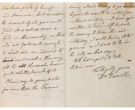 Yarrell (William, zoologist, 1784-1856) Autograph Letter signed to "Dear Bird", 3pp., 8vo, Ryder Street, St James, 10th Decem