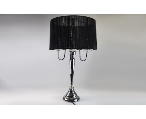 Modern Large Table Lamp; Chrome effect support decorated with large crystal to support and smaller crystal drops to lights. 4