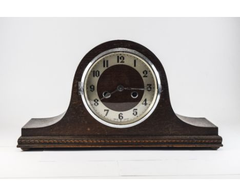 1930's Napoleon Hat Mantle Clock Chapter Dial With Arabic Numerals, Chrome Bezel