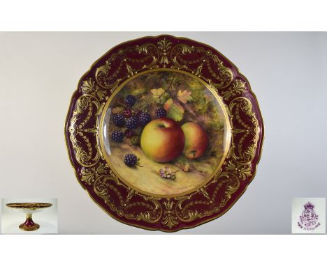Royal Worcester Hand Painted and Impressive Tazza / Pedestal Bowl ' Fallen Fruits ' Stillife. Signed R. Sebright. c.1935. 5.1