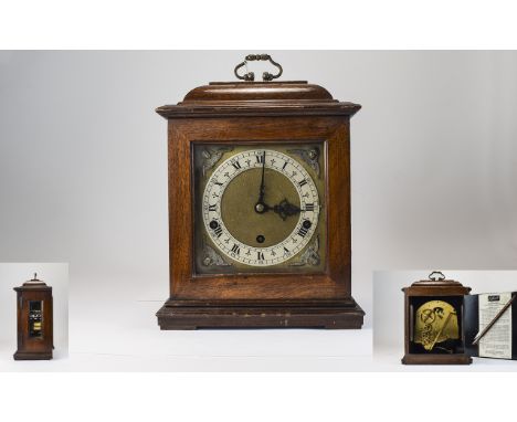Elliott - Oak Cased 8 Day Lever Westminster and Whittington 8 Day Striking and Chiming Mantel Clock. c.1920's. Silvered Chapt