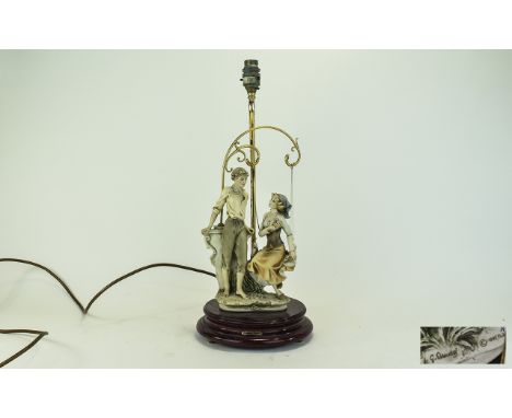 Capodimonte - Nice Quality Signed Figural Table Lamp. Signed Giuseppe Armani, Raised on a Stepped Circular Base. 19.5 Inches 