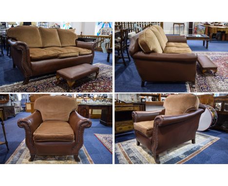 A Very Fine Quality Late Victorian 3 Piece Tan Hide Leather Suite. This Suite as Been Recently Re-Upholster In a Sympathetic 