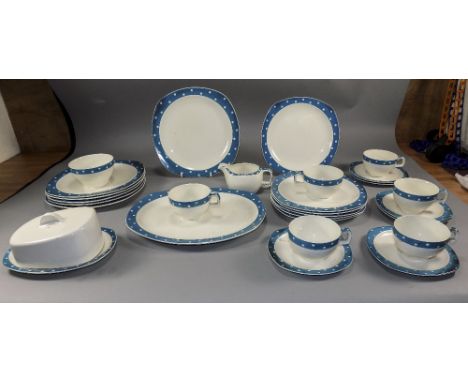 Midwinter Stylecraft Pottery comprising 34 Assorted pieces Turquoise Domino pattern circa 1956.
