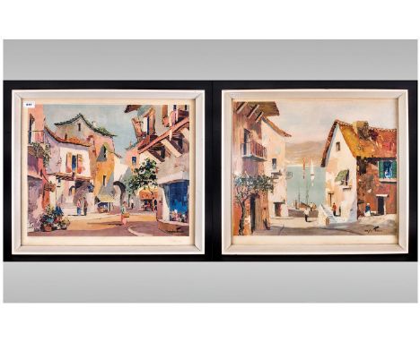 Pair Of Prints Of Valbonne Cap. Ferrat By Doyly John in contemporary white  frames, glazed. Published in 1954 by Frost & Reed