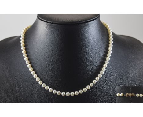 1930's Top Quality Cultured Pearl Necklace with Art Deco 9ct Gold Clasp. Fully Hallmarked. The Pearls of Excellent Colour and
